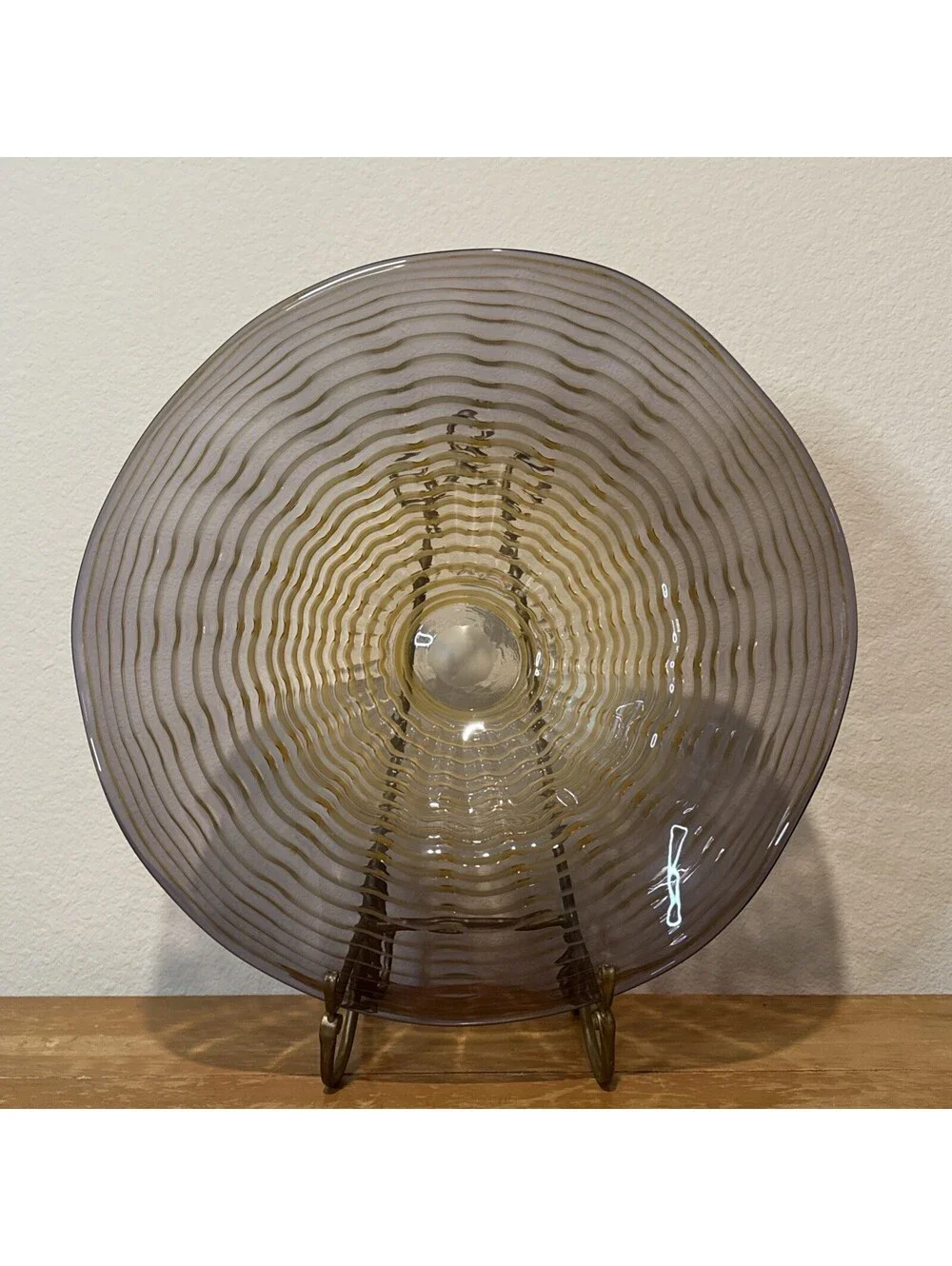 Hand Blown Glass Bowl Swirl Murano Style Home Wall Decor Plate Purple 19”